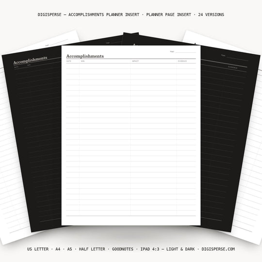 Accomplishments printable planner insert — main preview
