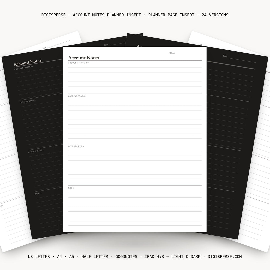 Account Notes Planner Insert | Client Tracker | GoodNotes iPad PDF | Digital Download