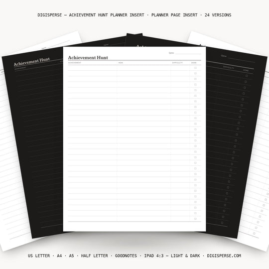 Achievement Hunt printable planner insert — main preview