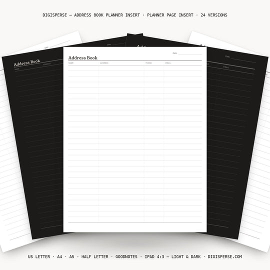 Address Book printable planner insert — main preview