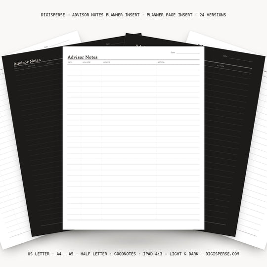 Advisor Notes printable planner insert — main preview