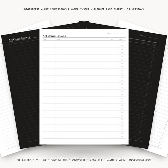 Art Commissions printable planner insert — main preview