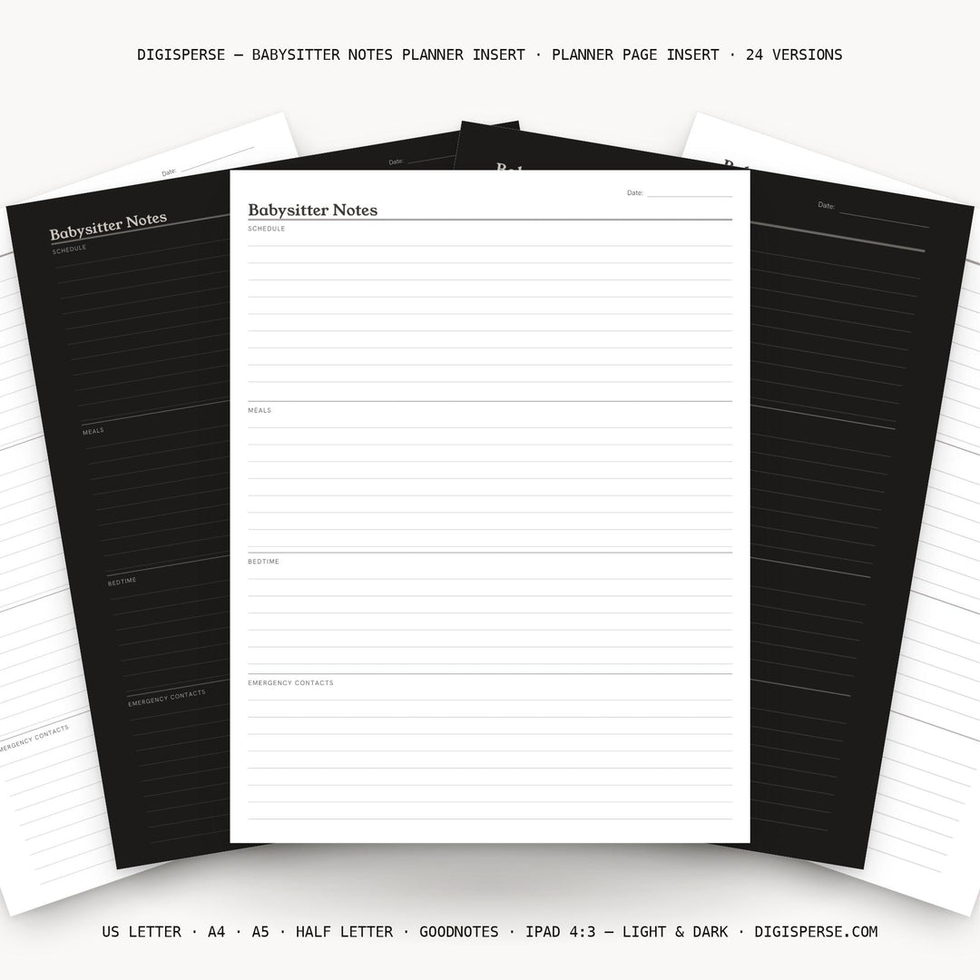 Babysitter Notes Planner Insert | Home Planner | GoodNotes iPad PDF | Digital Download