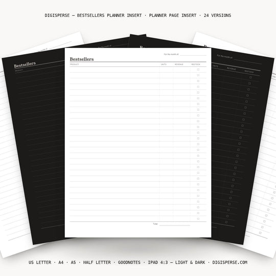 Bestsellers printable planner insert — main preview