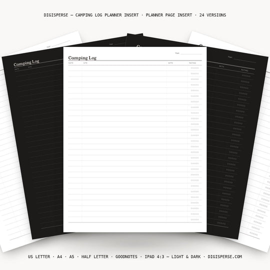 Camping Log printable planner insert — main preview