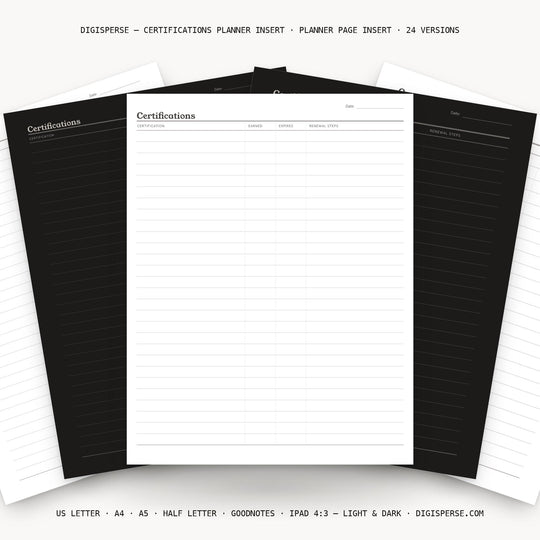 Certifications printable planner insert — main preview