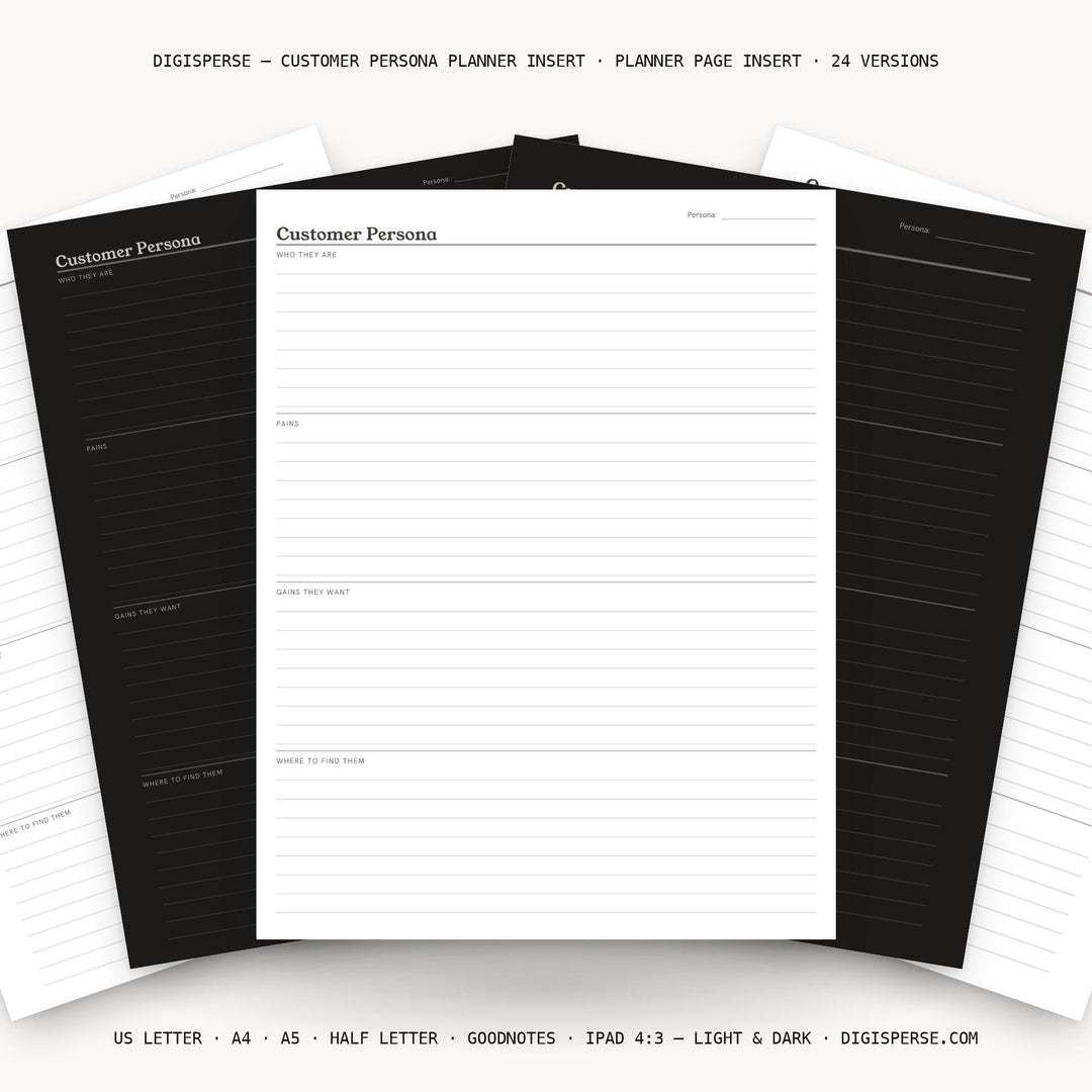 Customer Persona printable planner insert — main preview