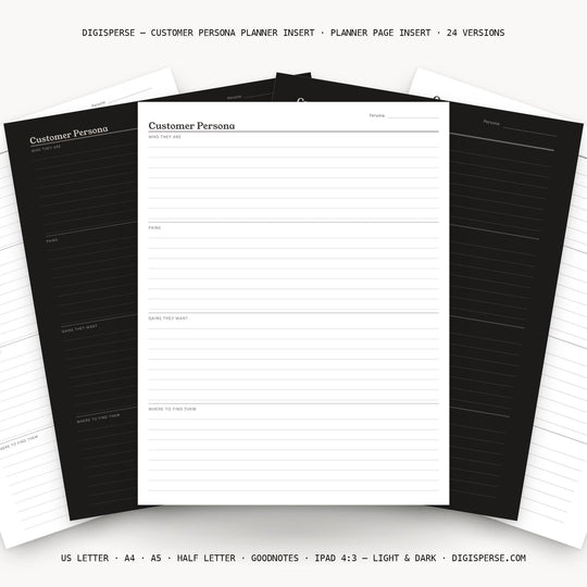 Customer Persona printable planner insert — main preview