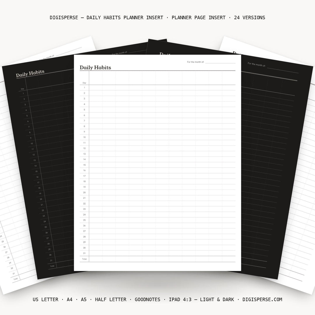 Daily Habits printable planner insert — main preview