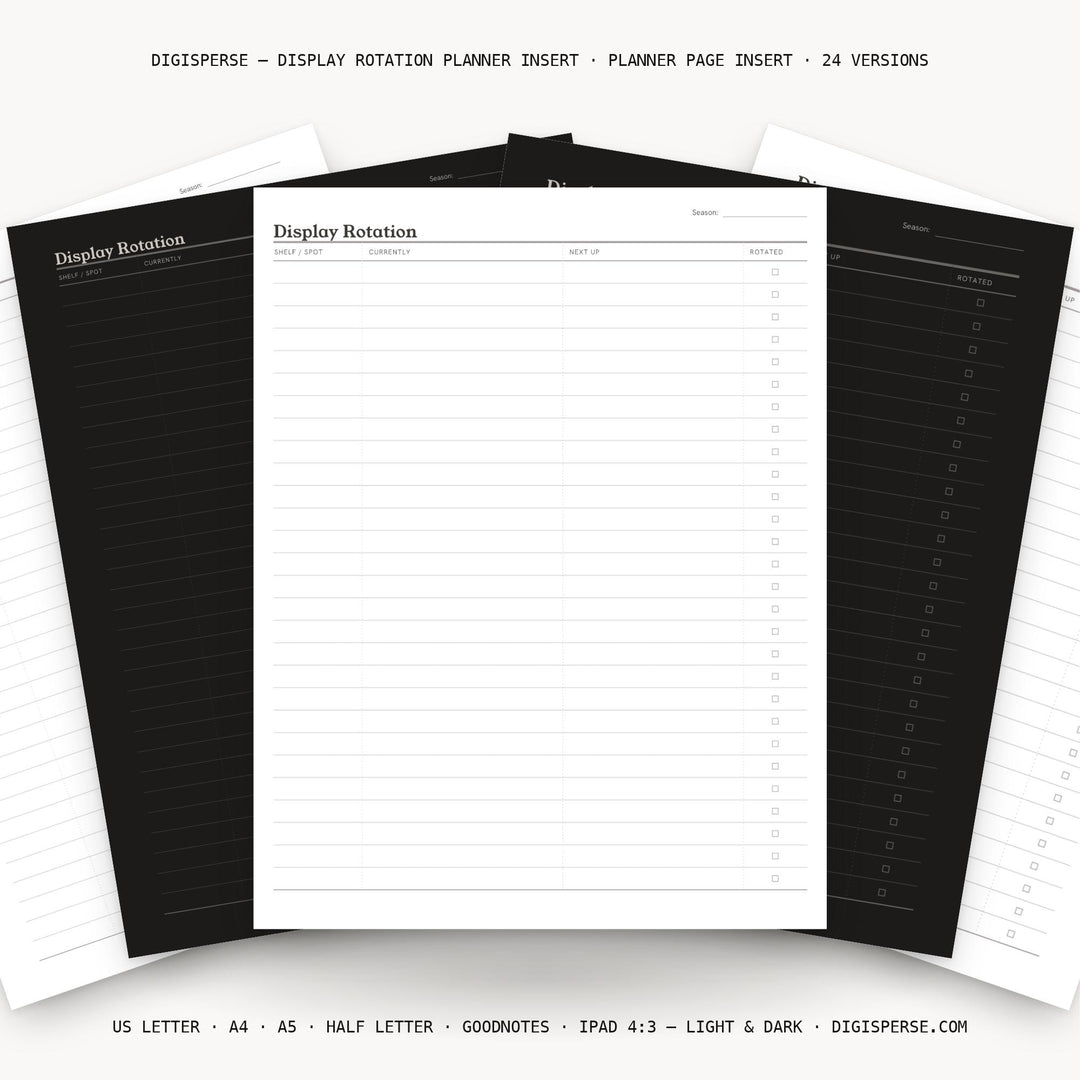 Display Rotation Planner Insert | Collection Log | GoodNotes iPad PDF | Digital Download