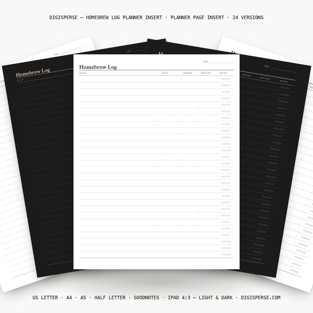 Homebrew Log Planner Insert | Tasting Log | GoodNotes iPad PDF | Digital Download