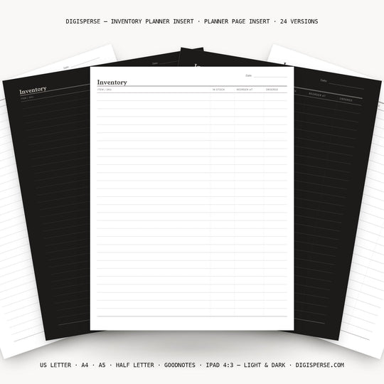 Inventory printable planner insert — main preview