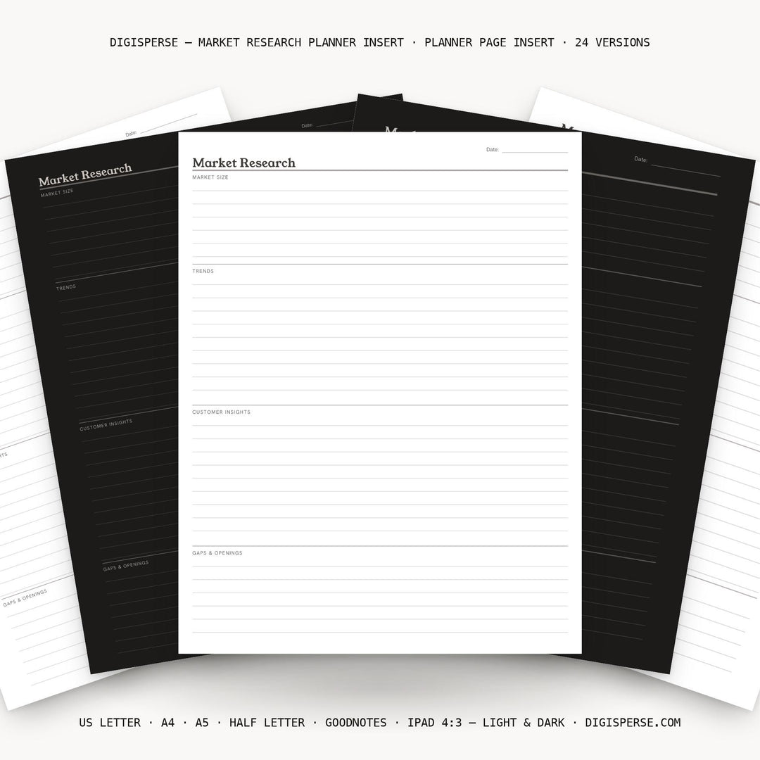 Market Research printable planner insert — main preview