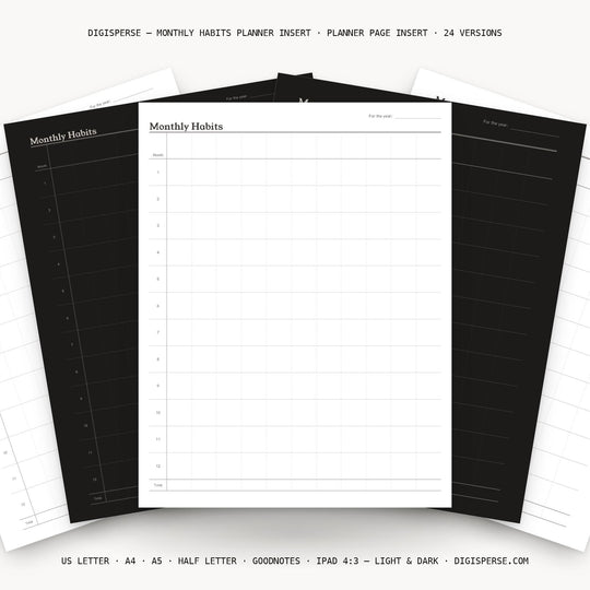 Monthly Habits printable planner insert — main preview