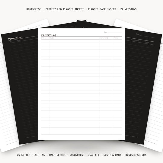 Pottery Log printable planner insert — main preview