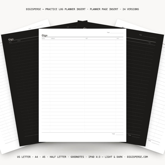 Practice Log printable planner insert — main preview