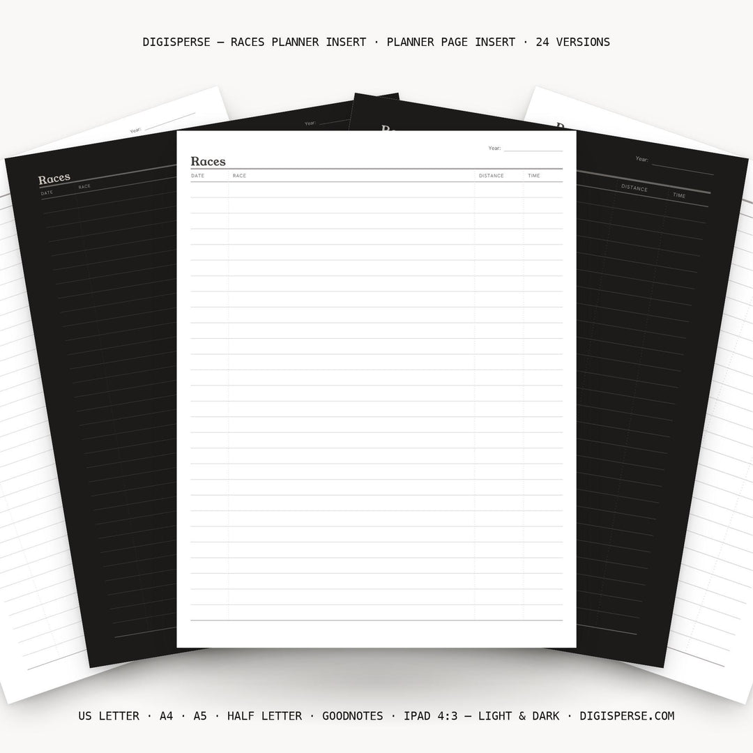 Races Planner Insert | Workout Tracker | GoodNotes iPad PDF | Digital Download