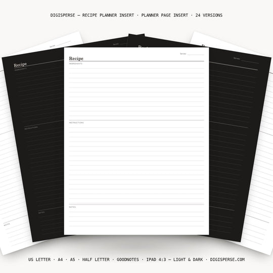 Recipe printable planner insert — main preview