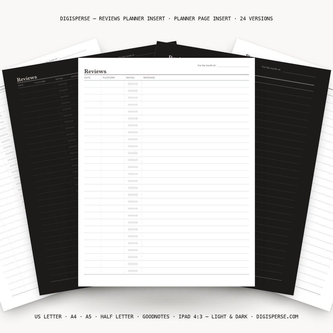 Reviews printable planner insert — main preview