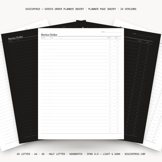 Series Order printable planner insert — main preview