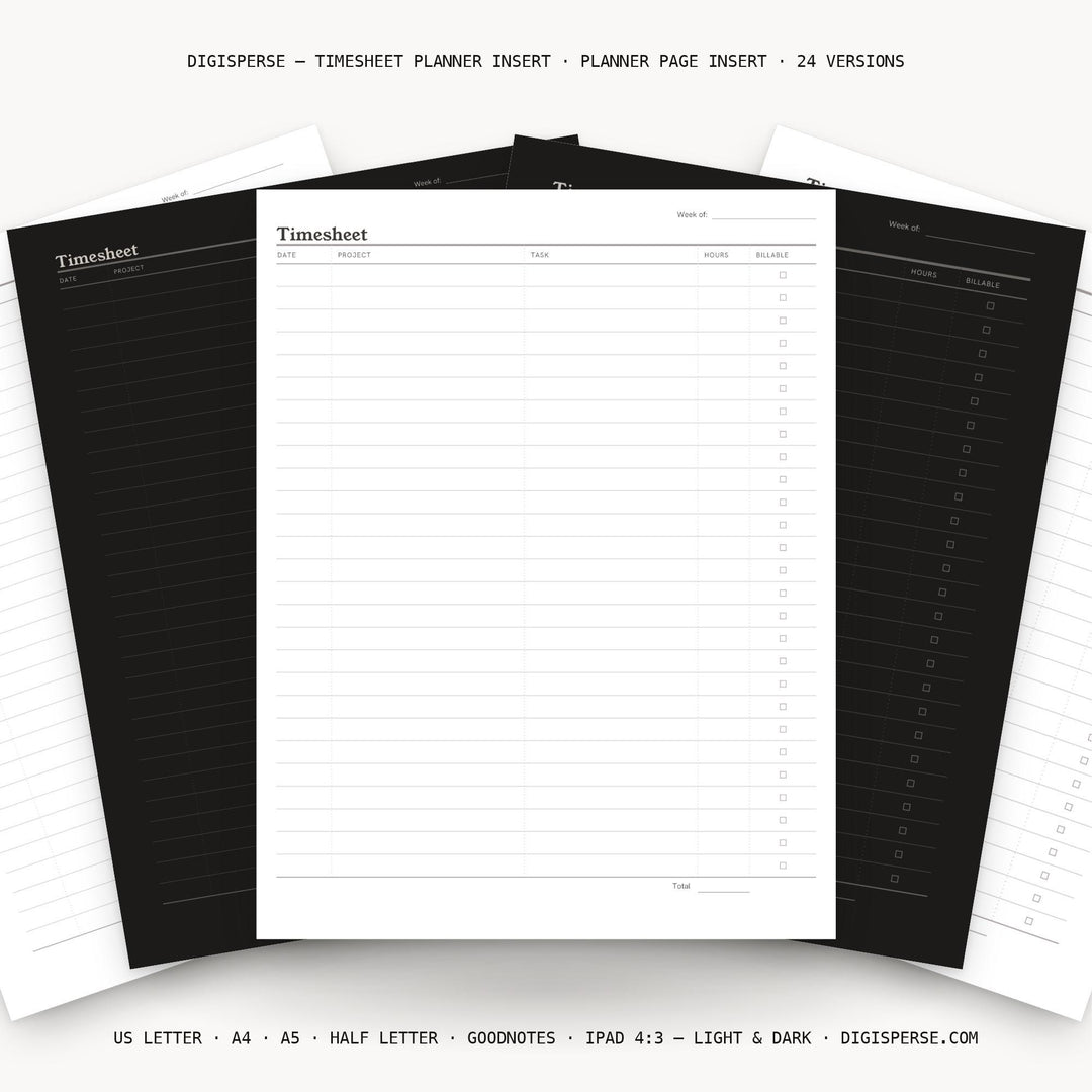 Timesheet Planner Insert | Time Blocking Page | GoodNotes iPad PDF | Digital Download