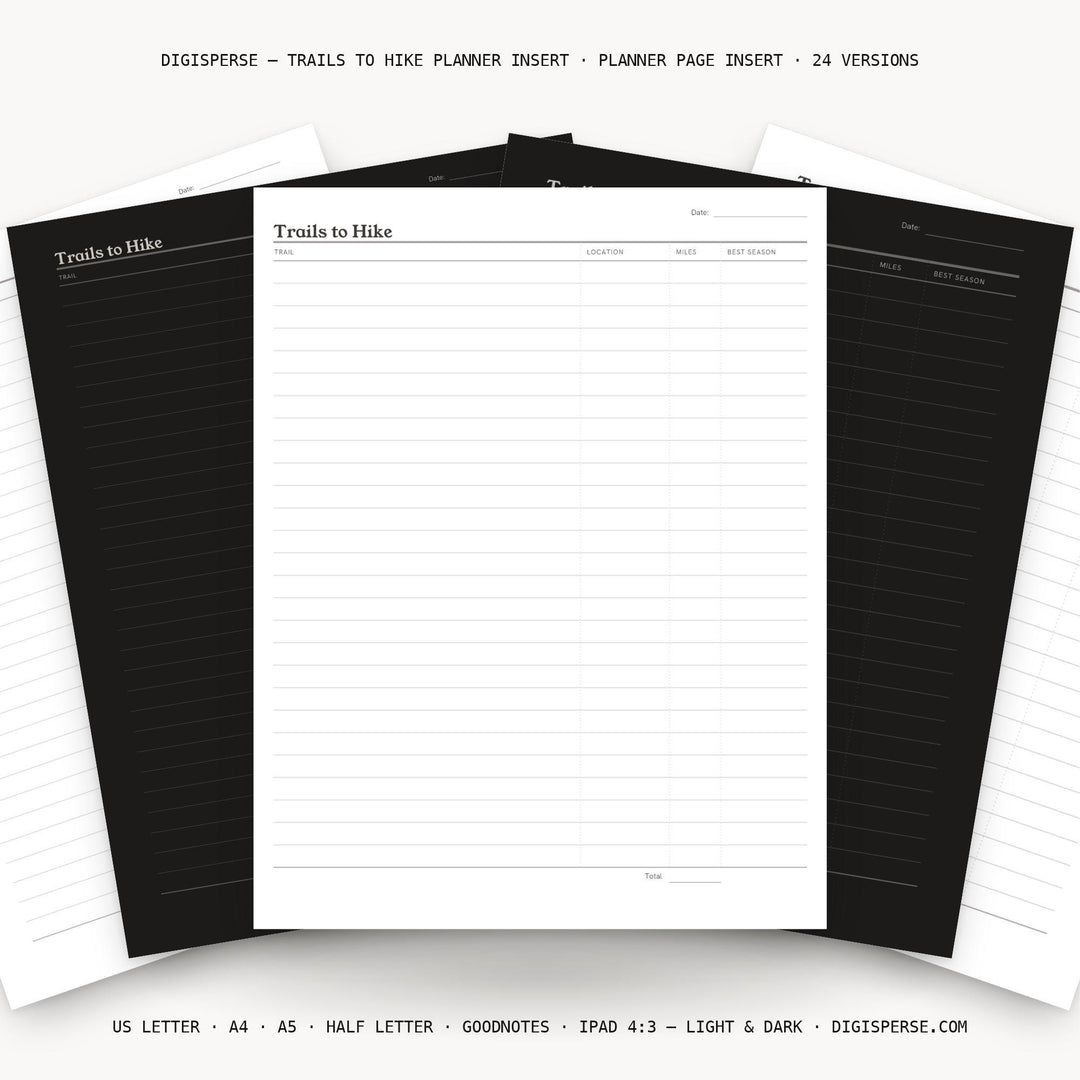 Trails to Hike Planner Insert | Outdoor Log | GoodNotes iPad PDF | Digital Download