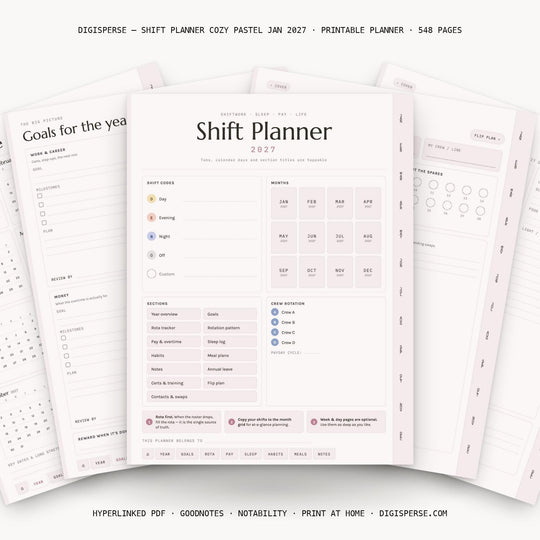 Shift Planner Cozy Pastel Jan 2027 digital planner — main preview