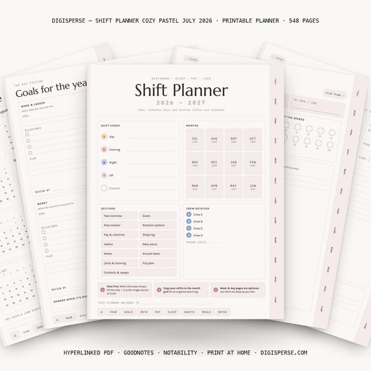 Shift Planner Cozy Pastel July 2026 digital planner — main preview