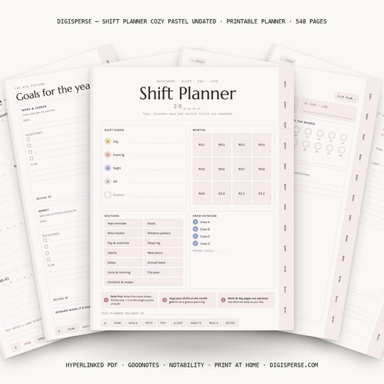Shift Planner Cozy Pastel Undated digital planner — main preview