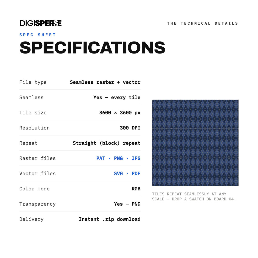 Navy Indigo Argyle seamless pattern set — preview image 8 of 8
