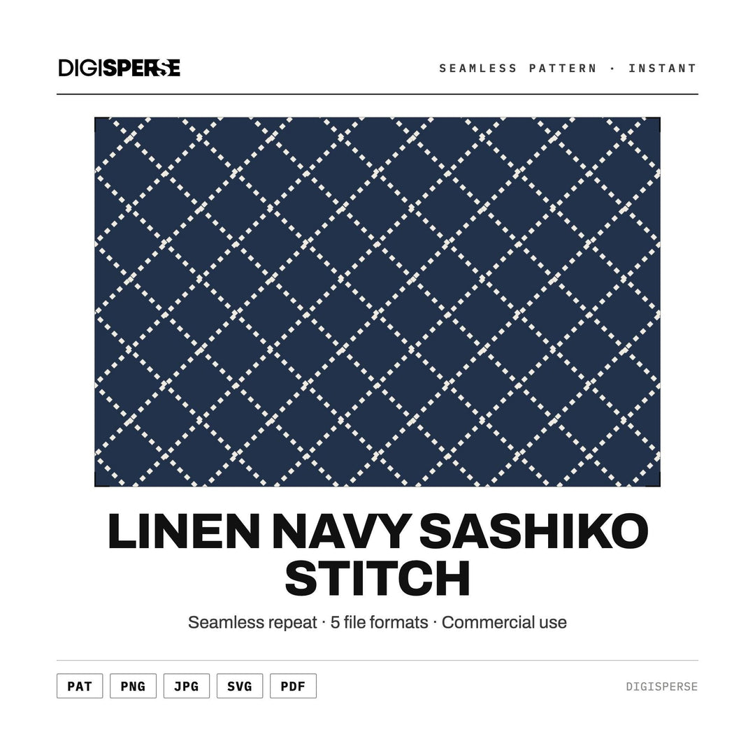 Surface Pattern Design | Linen Navy Sashiko Stitch | Digital Paper Fabric Wallpaper
