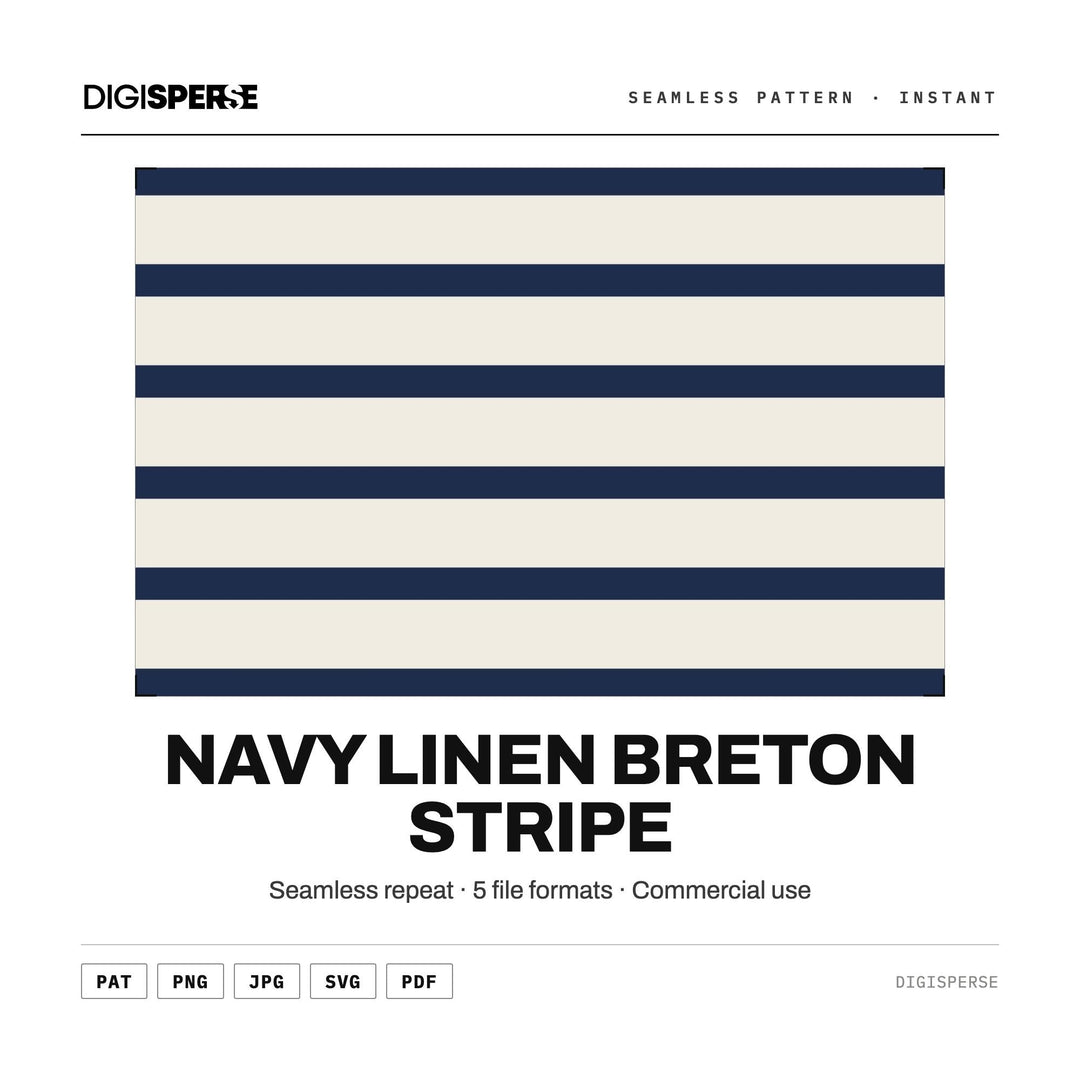 Seamless Pattern | Navy Linen Breton Stripe | Digital Paper Fabric Wallpaper
