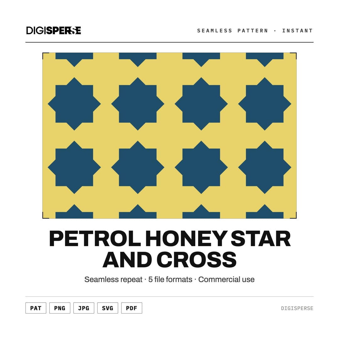 Surface Pattern Design | Petrol Honey Star and Cross | Digital Paper Fabric Wallpaper