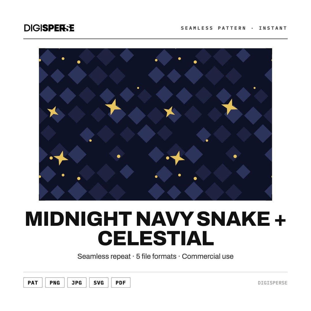 Seamless Pattern | Midnight Navy Snake + Celestial | Digital Paper Fabric Wallpaper