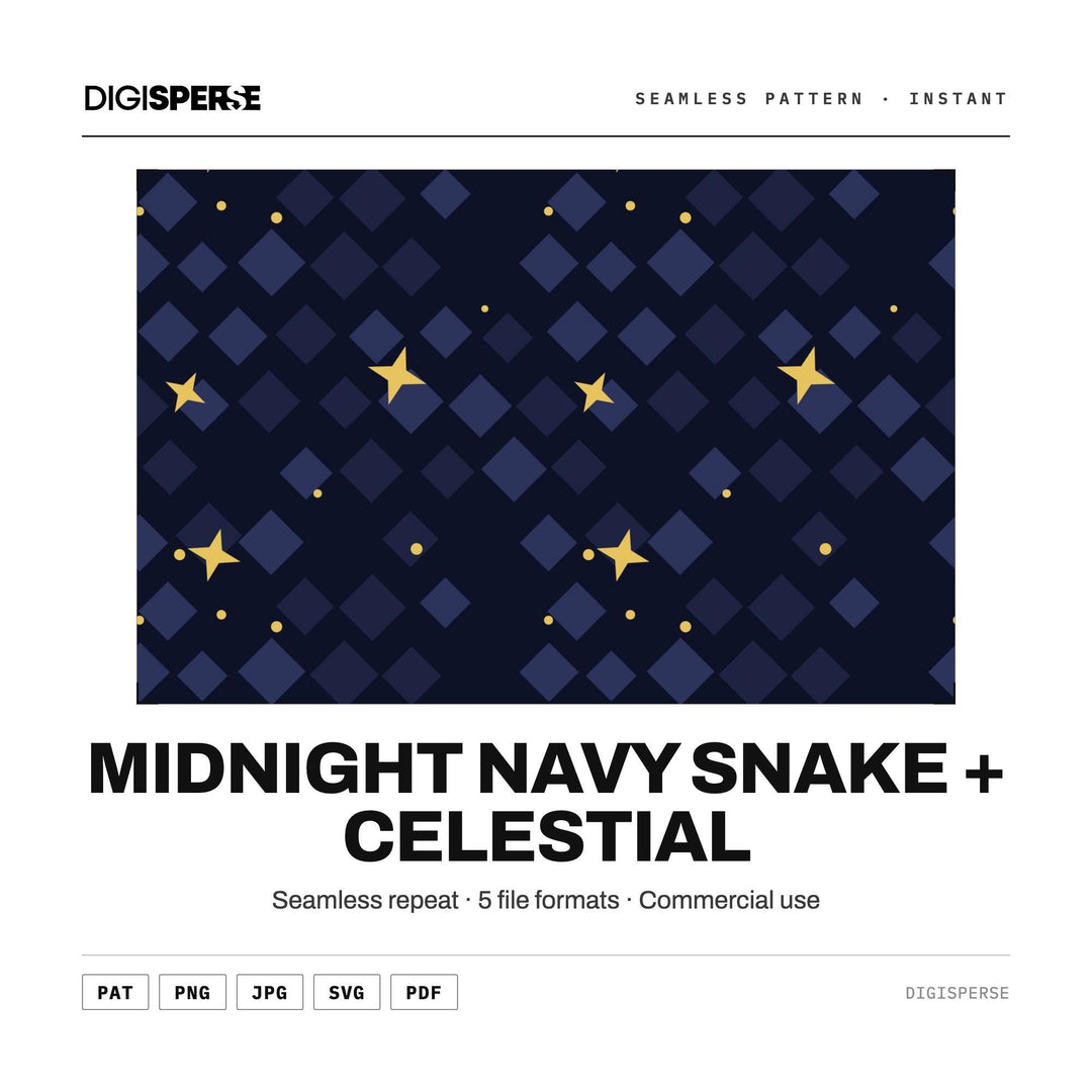 Seamless Pattern | Midnight Navy Snake + Celestial | Digital Paper Fabric Wallpaper