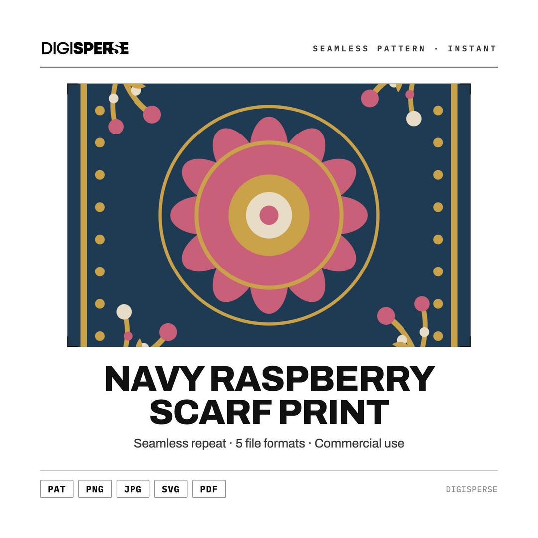 Digital Scrapbook Paper | Navy Raspberry Scarf Print | Fabric Wallpaper | PNG SVG PDF