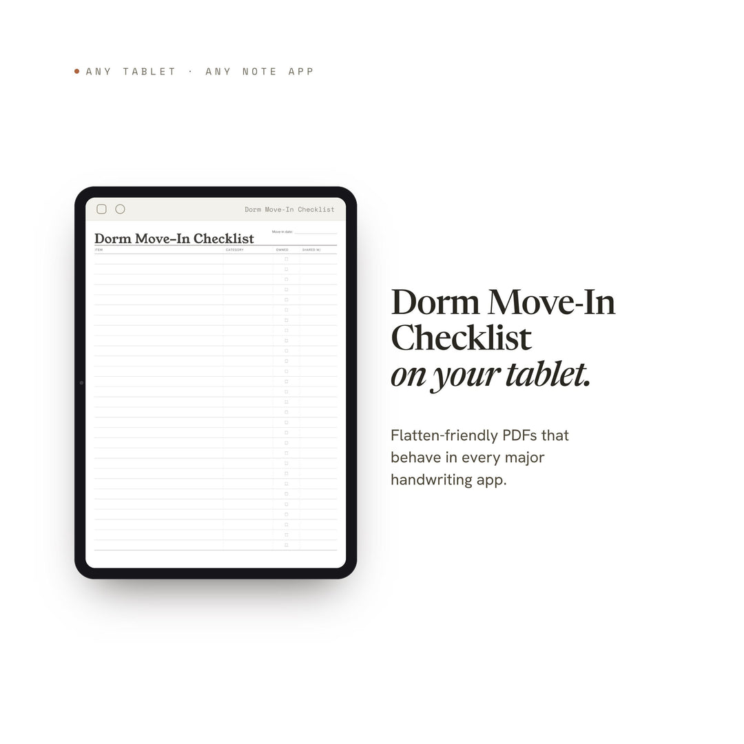 College Dorm Checklist | Back to School Planner Insert | GoodNotes iPad PDF | Instant Download