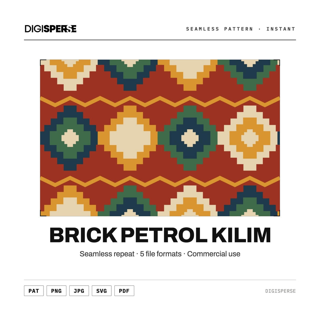 Surface Pattern Design | Brick Petrol Kilim | Digital Paper Fabric Wallpaper