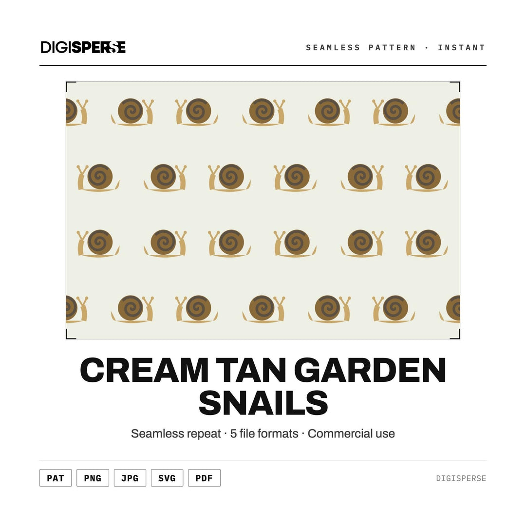 Seamless Digital Paper | Cream Tan Garden Snails | Fabric Wallpaper | PNG SVG PDF