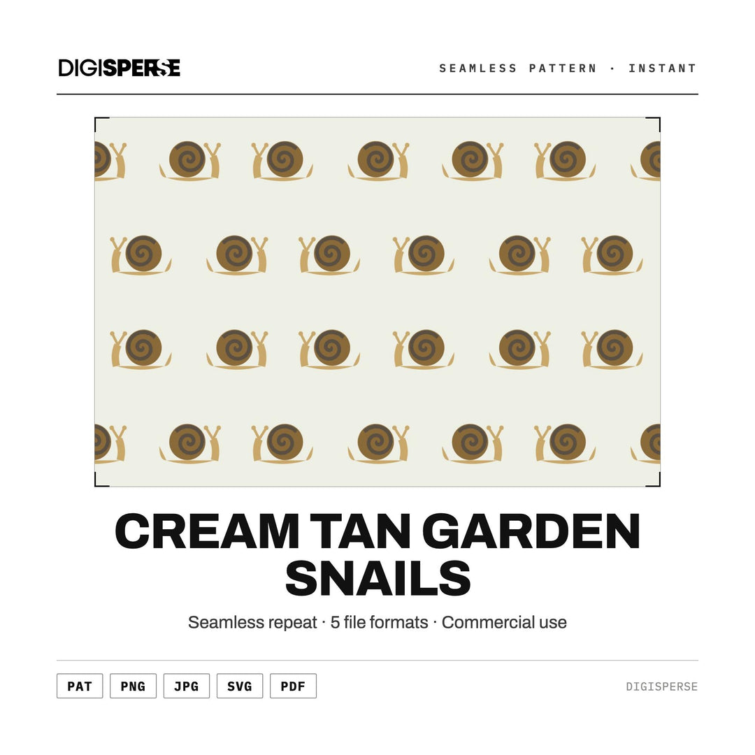 Seamless Digital Paper | Cream Tan Garden Snails | Fabric Wallpaper | PNG SVG PDF