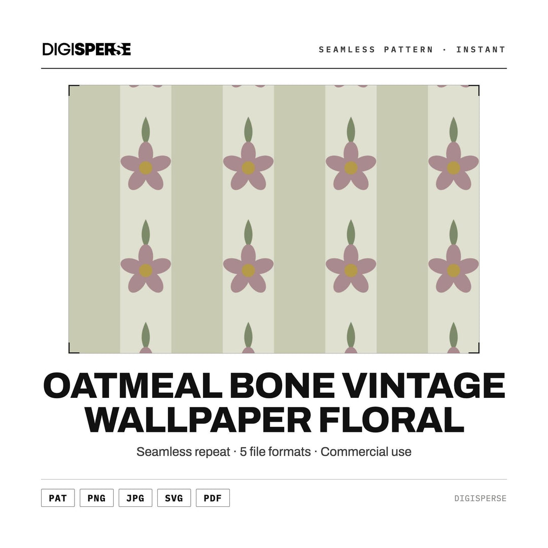 Seamless Digital Paper | Oatmeal Bone Vintage Wallpaper Floral | Fabric | PNG SVG PDF