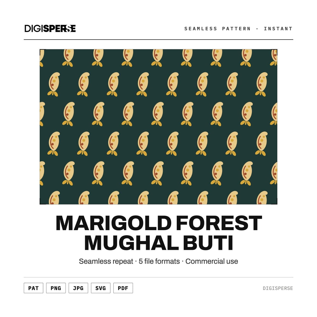 Seamless Digital Paper | Marigold Forest Mughal Buti | Fabric Wallpaper | PNG SVG PDF