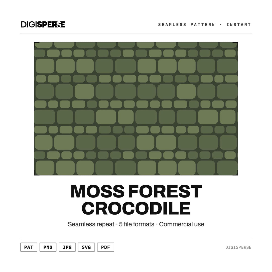 Seamless Pattern | Moss Forest Crocodile | Digital Paper Fabric Wallpaper | PNG SVG PDF