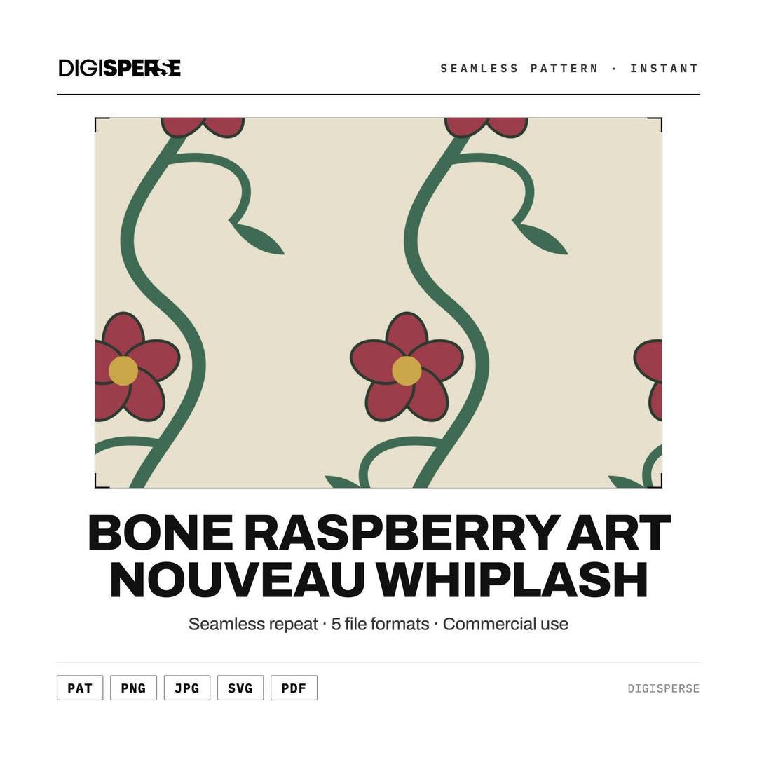 Surface Pattern Design | Bone Raspberry Art Nouveau Whiplash | Digital Paper Fabric Wallpaper