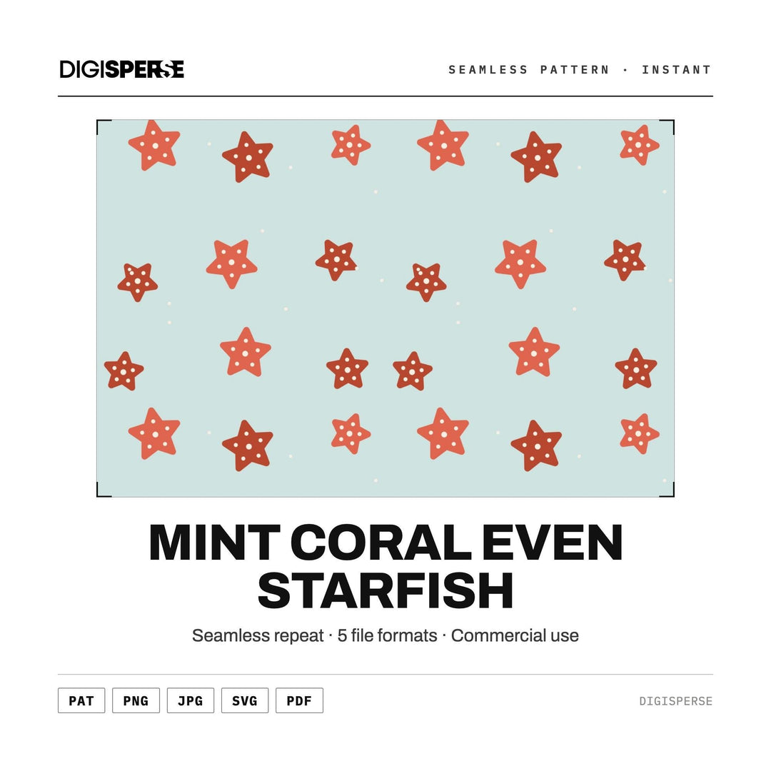 Seamless Digital Paper | Mint Coral Starfish | Fabric Wallpaper | PNG SVG PDF