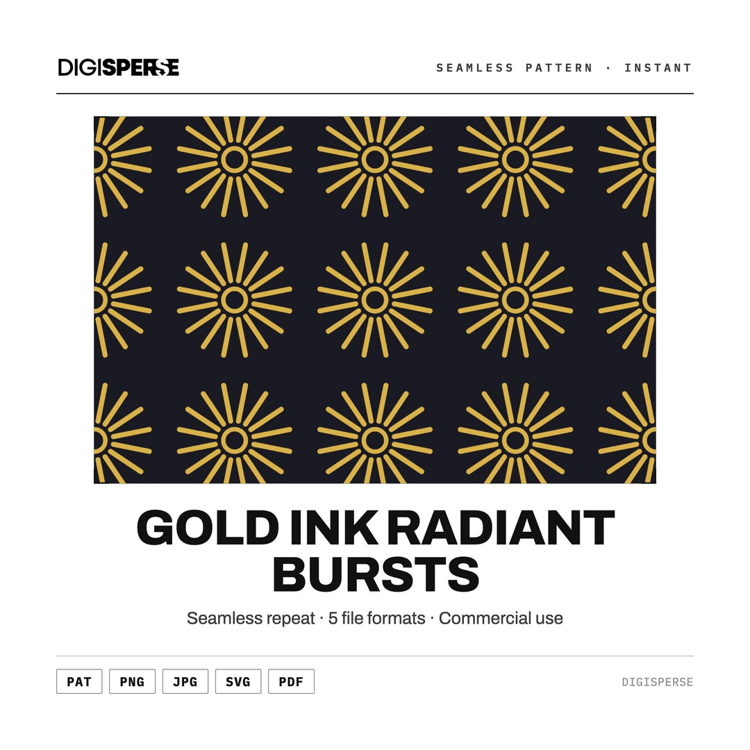 Seamless Pattern Svg | Gold Ink Radiant Bursts | Digital Paper Fabric Wallpaper