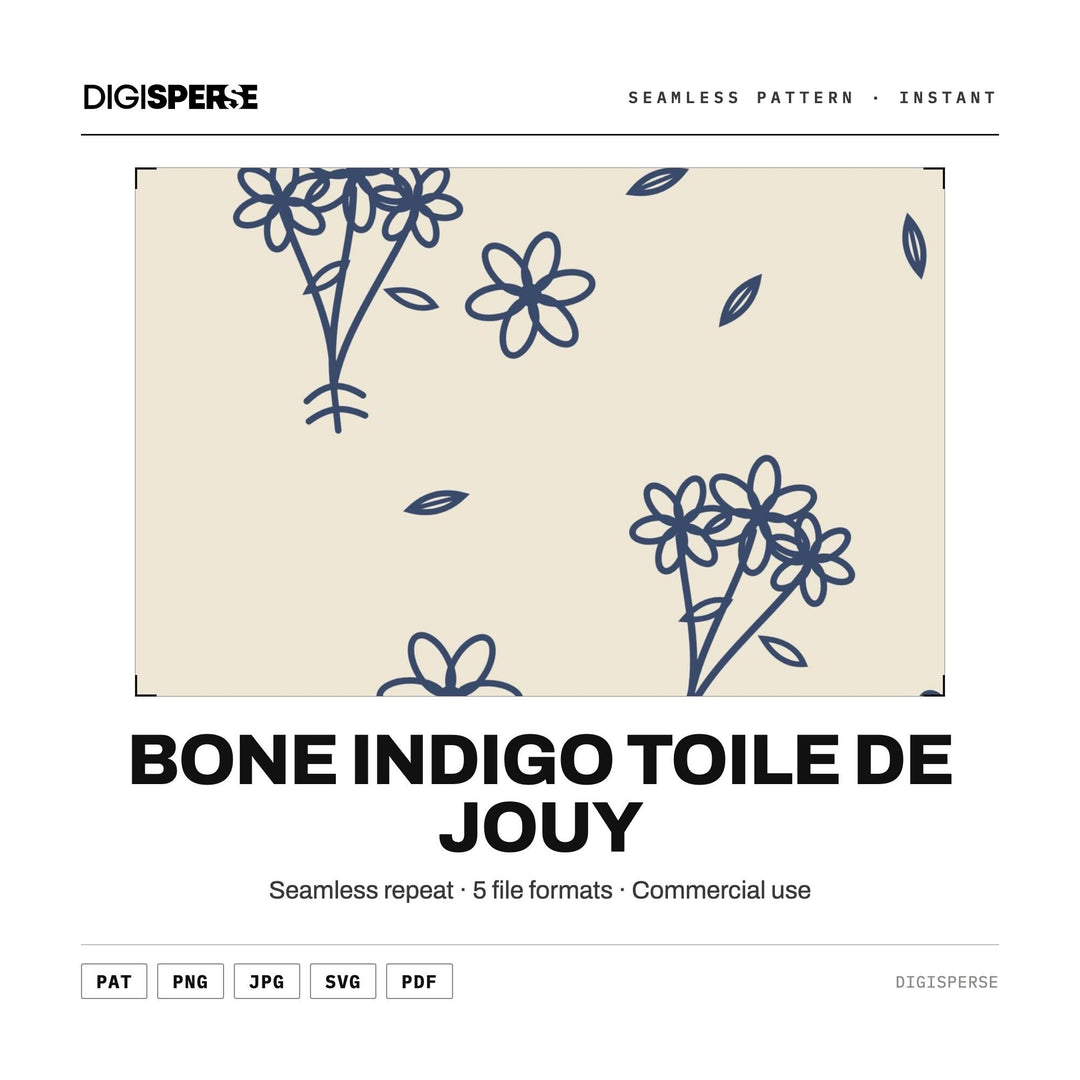 Seamless Digital Paper | Bone Indigo Toile de Jouy | Fabric Wallpaper