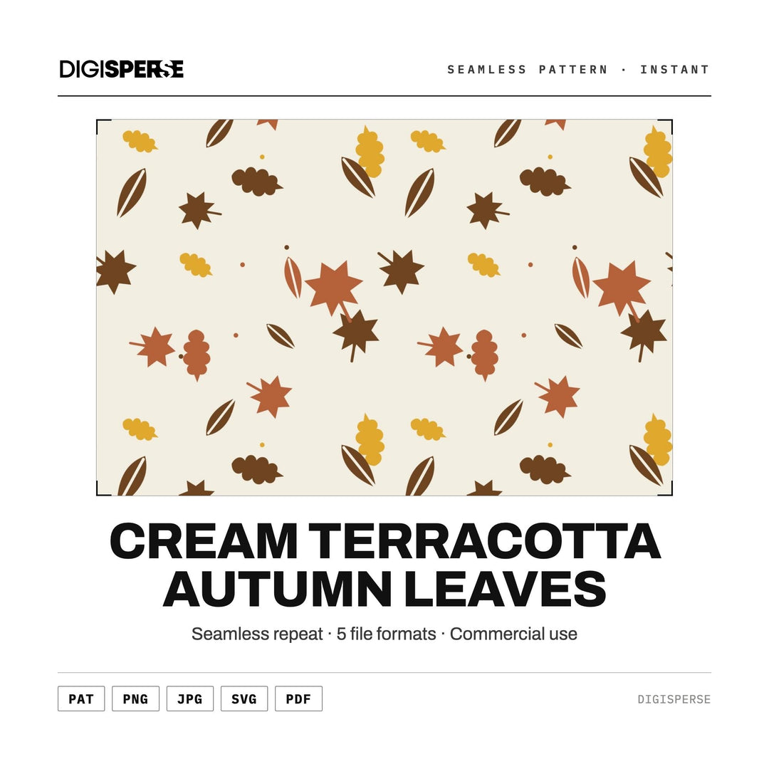 Seamless Digital Paper | Cream Terracotta Autumn Leaves | Fabric Wallpaper | PNG SVG PDF