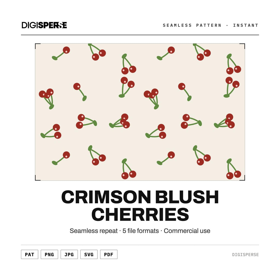 Seamless Digital Paper | Crimson Blush Cherries | Fabric Wallpaper | PNG SVG PDF