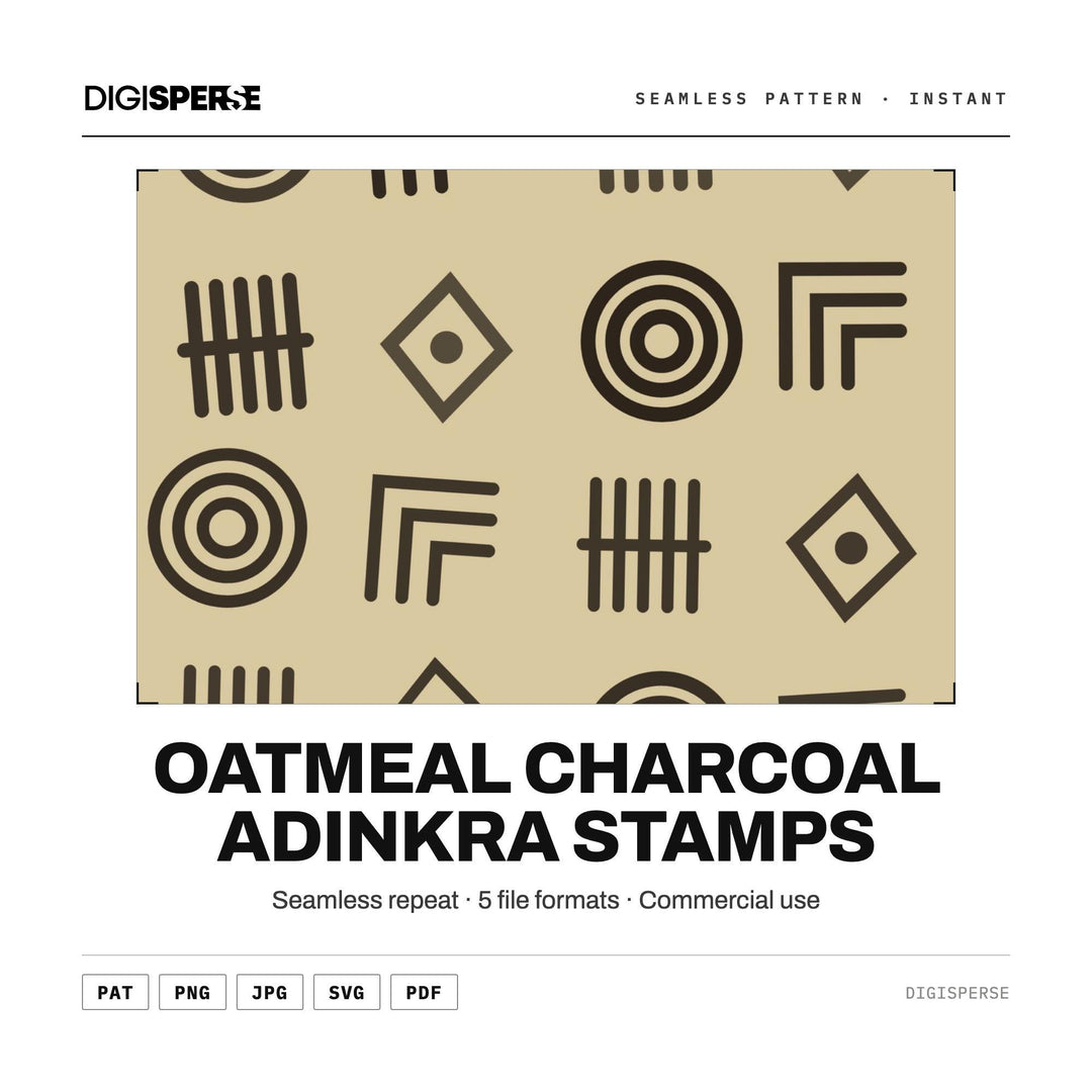 Surface Pattern Design | Oatmeal Charcoal Adinkra Stamps | Digital Paper Fabric Wallpaper